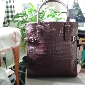 Kate Spade Vandton Croc Mulled Wine Large Tote